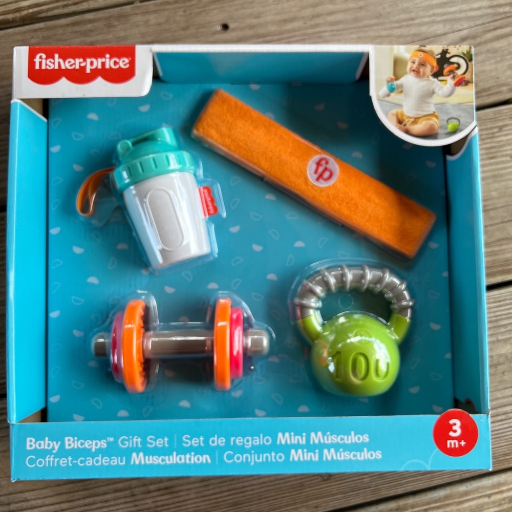 Fisher Price Baby Biceps Gift Set Mini Biceps Rattle Workout Weights Baby Toy